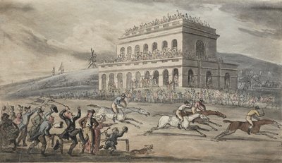 Wielebny dr Syntax traci pieniądze na torze wyścigowym w Yorku. autorstwa Thomas Rowlandson
