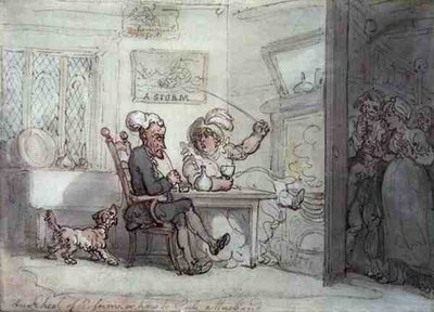 „Szkoła reformy, czyli jak rządzić mężem” (długopis, akwarela i ołówek na papierze) autorstwa Thomas Rowlandson