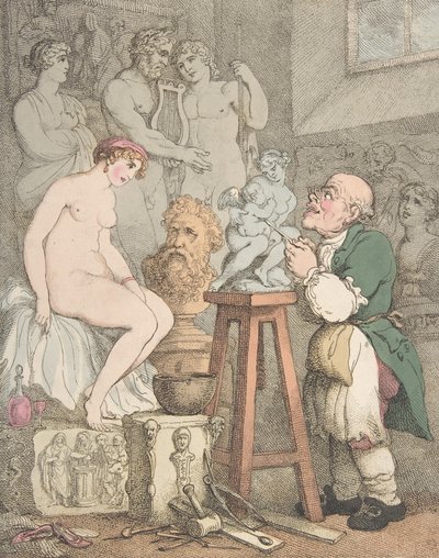 Rzeźbiarz [Przygotowania do Akademii, stary Joseph Nollekens i jego Wenus], ok. 201 1800., ca. 1800 autorstwa Thomas Rowlandson