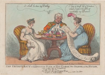 Triumwirat z Gloucester Place lub Clarke, żołnierz i Taylor, 1809., 1809. autorstwa Thomas Rowlandson