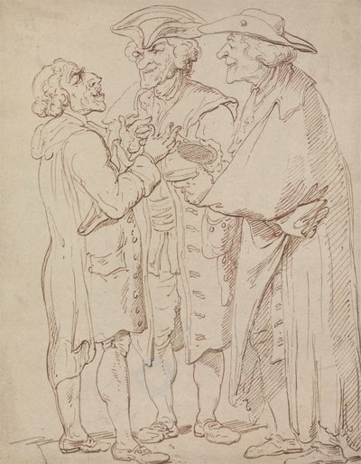 Trzy pełnometrażowe postacie mówiących mężczyzn autorstwa Thomas Rowlandson