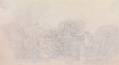 Trzej sportowcy śpiący przy stole w swoich krzesłach autorstwa Thomas Rowlandson