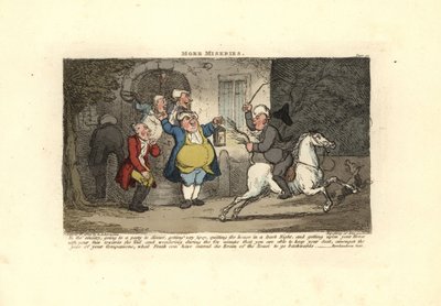 Podpity mężczyzna na koniu stoi ogonem. autorstwa Thomas Rowlandson