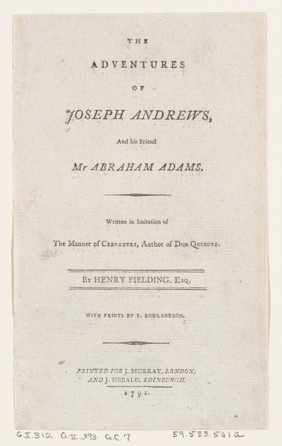 Strona tytułowa: Przygody Josepha Andrewsa i jego przyjaciela, pana Abrahama Adamsa, 1792., 1792. autorstwa Thomas Rowlandson