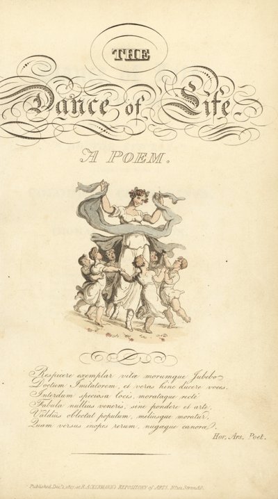 Strona tytułowa z kaligraficznym tytułem i winietą autorstwa Thomas Rowlandson
