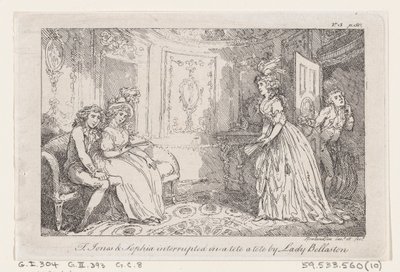 Tom Jones i Sophia przerwali tete a tete Lady Bellaston, z The History of To..., 1792. autorstwa Thomas Rowlandson