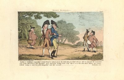 Dwóch dżentelmenów z regencji ma zamiar stoczyć pojedynek na pistolety. autorstwa Thomas Rowlandson