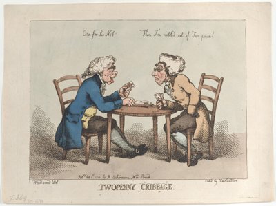 Twopenny Cribbage, [1 października 1799], wznowione 1810, [1 października 1799], wznowione 1810. autorstwa Thomas Rowlandson