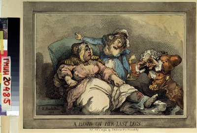 Właścicielka burdelu na ostatniej nodze (Sprośna na ostatnich nogach) Rysunek Thomasa Rowlandsona (1756-1827). Akwaforta kolorowa, 27,4 x 37 cm autorstwa Thomas Rowlandson