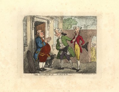 Przyjezdni panowie odmówili służącemu wejścia do domu. autorstwa Thomas Rowlandson