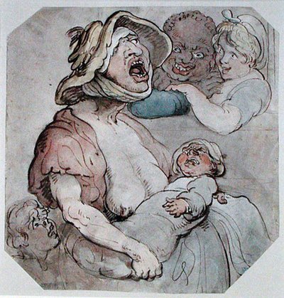 Wet Nurse Interrupted (akwarela na papierze) autorstwa Thomas Rowlandson