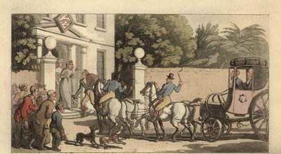 Młody angielski dżentelmen wraca do domu po Grand Tour autorstwa Thomas Rowlandson