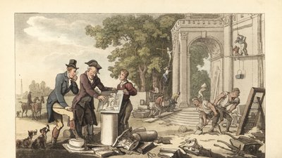 Młody angielski dżentelmen budujący okazały dom autorstwa Thomas Rowlandson