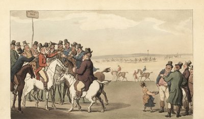Młody angielski dżentelmen uprawia hazard na torze wyścigowym w Newmarket autorstwa Thomas Rowlandson