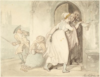 Młoda kobieta przy drzwiach kościoła lub w konfesjonale autorstwa Thomas Rowlandson