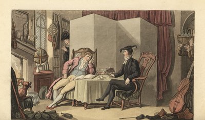 Młody dżentelmen w swoich pokojach na uniwersytecie autorstwa Thomas Rowlandson