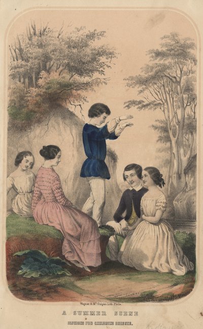 Scena letnia, moda na sukienki dziecięce, litografia Wagner und McGuigan, 1850 autorstwa Thomas S. Wagner
