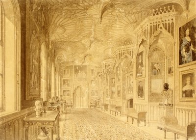 Długa Galeria w Strawberry Hill, Twickenham (druk) autorstwa Thomas Sandby