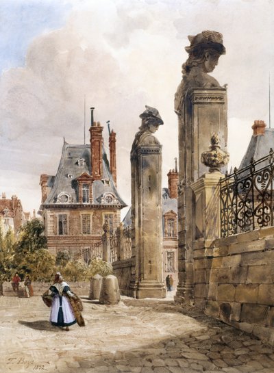 Grille Des Hermès, Porte Dauphine, Palace of Fontainebleau (akwarela z akcentami gumy arabskiej na białym papierze) autorstwa Thomas Shotter Boys