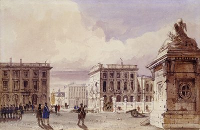 Hotel de Bellevue i Cafe d"Amitie widziane z parku, Bruksela, 1830 r. autorstwa Thomas Shotter Boys