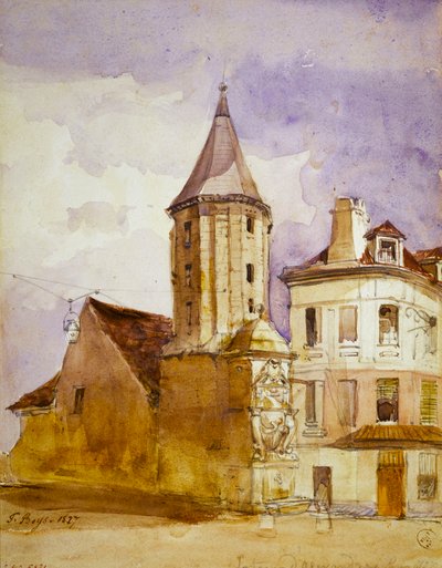 Wieża Aleksandra w 1827 roku oraz fontanna św. Wiktora autorstwa Thomas Shotter Boys