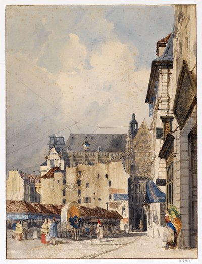 Rue des Prouvaires i kościół Saint-Eustache autorstwa Thomas Shotter Boys