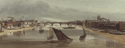 London Bridge od Southwark Bridge (pomnik po lewej) autorstwa Thomas Shotter Boys