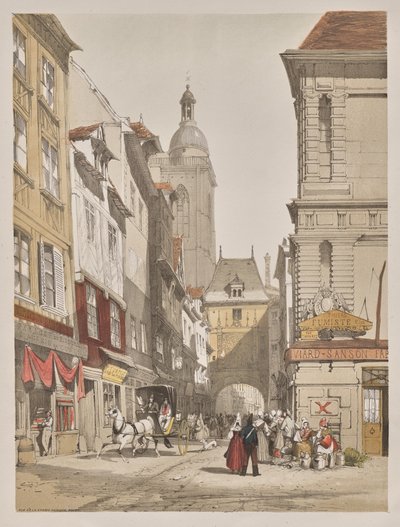 Malownicza architektura w Paryżu, Gandawie, Antwerpii, Rouen: Rue de la Crosse Horlogue, Rouen, Francja autorstwa Thomas Shotter Boys
