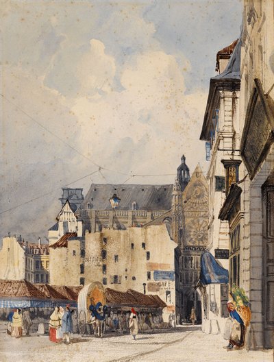 Ulica Prouvaires i kościół Saint-Eustache (akwarela) autorstwa Thomas Shotter Boys