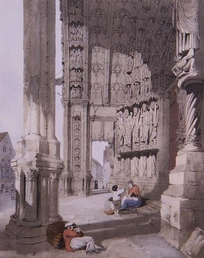 Ganek południowy katedry w Chartres, ilustracja z „Malownicza architektura w Paryżu, Gandawie, Antwerpii, Rouen itd.” przez artystę, wyd. 1839 (lito) autorstwa Thomas Shotter Boys