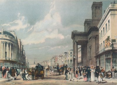 Widok ulicy Regent w kierunku kwadrantu z kaplicą w Hanowerze na pierwszym planie, 1842 autorstwa Thomas Shotter Boys