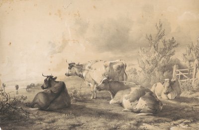 Bydło leżące przy ogrodzeniu autorstwa Thomas Sidney Cooper