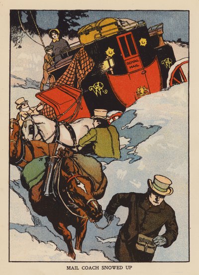 Wagon pocztowy zaśnieżony (kolorowa litografia) autorstwa Thomas Somerfield