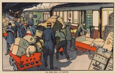 The Irish Mail w Euston (kolorowa litografia) autorstwa Thomas Somerfield