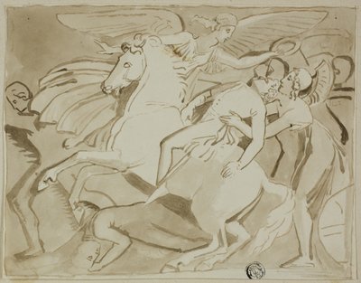 Anioł składający wieniec na głowie umierającego żołnierza autorstwa Thomas Stothard