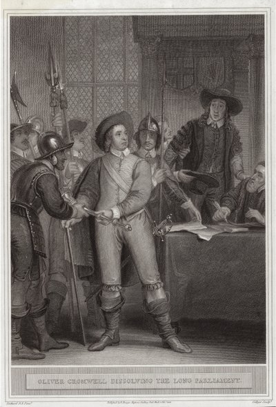 Oliver Cromwell (1599-1658) rozwiązujący Długi Parlament autorstwa Thomas Stothard
