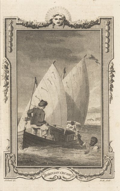 Robinson Crusoe, z magazynu Novelists, wyd. 1781 autorstwa Thomas Stothard
