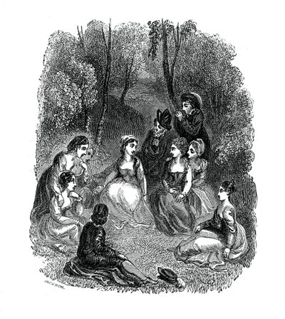 Scena ze wstępu do Dekameronu Giovanniego Boccaccio, 1833. autorstwa Thomas Stothard