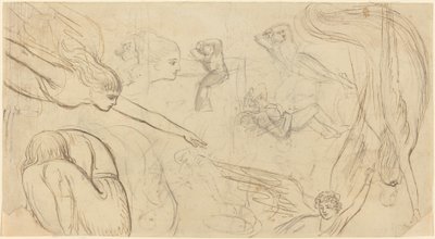 Arkusz studiów z aniołami i kulącymi się postaciami (ilustracja do Biblii Macklina?) autorstwa Thomas Stothard