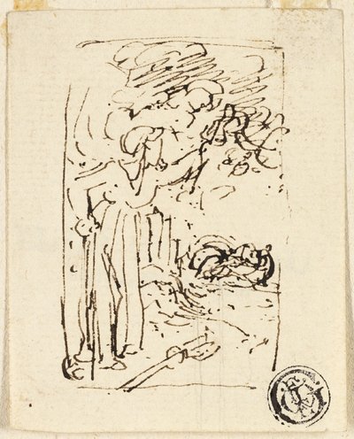 Szkic postaci opartej na lasce autorstwa Thomas Stothard