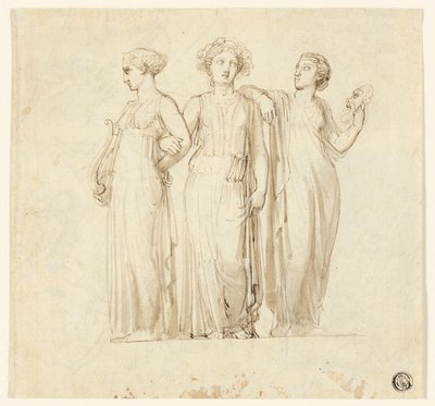 Trzy muzy (rekto); Studium rycerza i mnicha do ilustracji w powieści gotyckiej (verso) autorstwa Thomas Stothard