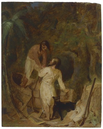 Budowa łodzi Robinsona Crusoe i piątek, ok. 1856 r. autorstwa Thomas Sully