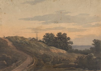 Pagórkowaty krajobraz z domem, ścieżką i postaciami autorstwa Thomas Sully