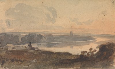 Krajobraz, z wijącą się rzeką, postać na wzgórzu na pierwszym planie autorstwa Thomas Sully