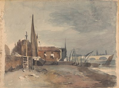 Scena brzegowa z budynkami i łodziami autorstwa Thomas Sully