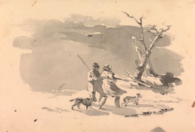 Dwóch myśliwych i dwa psy w scenie zimowej autorstwa Thomas Sully