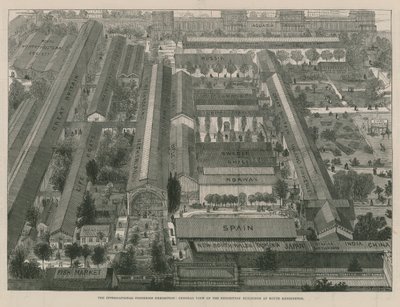 Międzynarodowa Wystawa Rybołówstwa; Widok ogólny budynków wystawienniczych (grafika) autorstwa Thomas Sulman