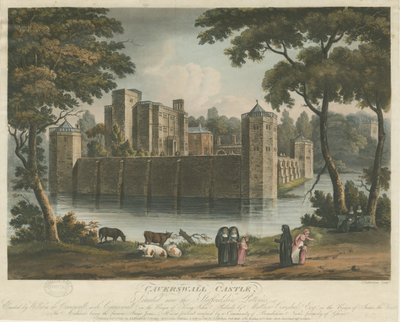 Zamek Caverswall: kolorowa grawerunek akwatinty, 1 lutego 1817 r. autorstwa Thomas Sutherland