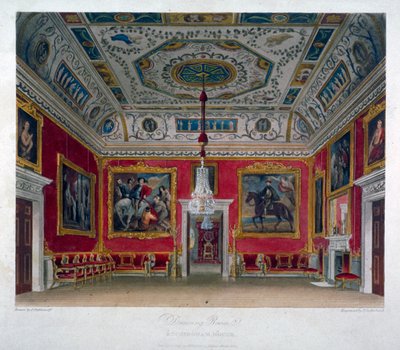 Widok wnętrza salonu w Buckingham House, Westminster, Londyn, 1817 autorstwa Thomas Sutherland