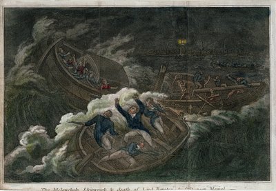 Melancholijna katastrofa statku i śmierć lorda Roystona. Litografia (17,5 x 25,8 cm), wydanie londyńskie (Anglia), Thomas Tegg (1808). Sztuka angielska autorstwa Thomas Tegg